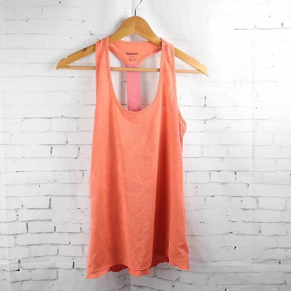 REEBOK ORANGE WORK OUT GYM YOGA TANK TOP WITH RUFFLE BACK HEM SIZE SMALL